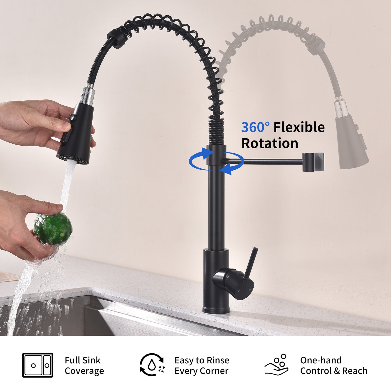 Miscelatore da cucina con molla di spruzzo Rubinetto da cucina Rubinetti da cucina Rubinetto per lavello con rotazione a 360° 4 getti Scelta di - 2