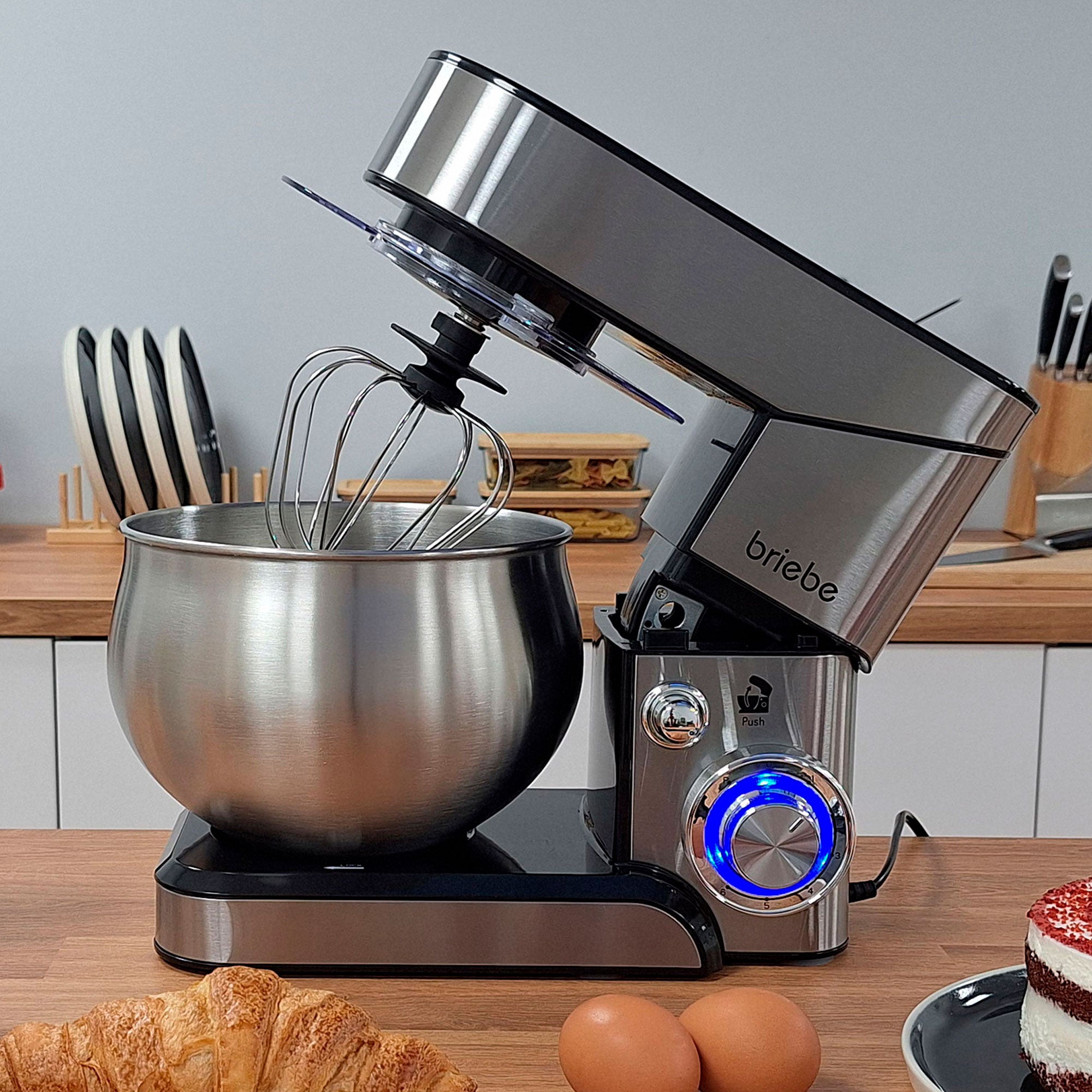 Robot Pâtissier Cuisine Multifonction Bol Inox 5L 6 Vitesses Ecran Tactile Led Briebe Noir 1800w Km1164 93670733