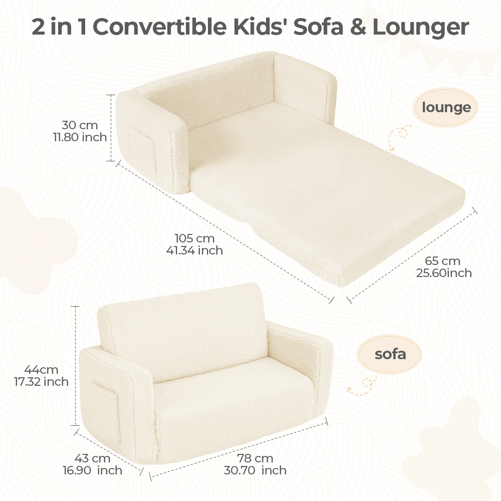 Fauteuil Enfant Convertible en Canapé-lit 2 en 1, Canapé pliable pour filles et garçons Cadeau Noël - Beige - 2