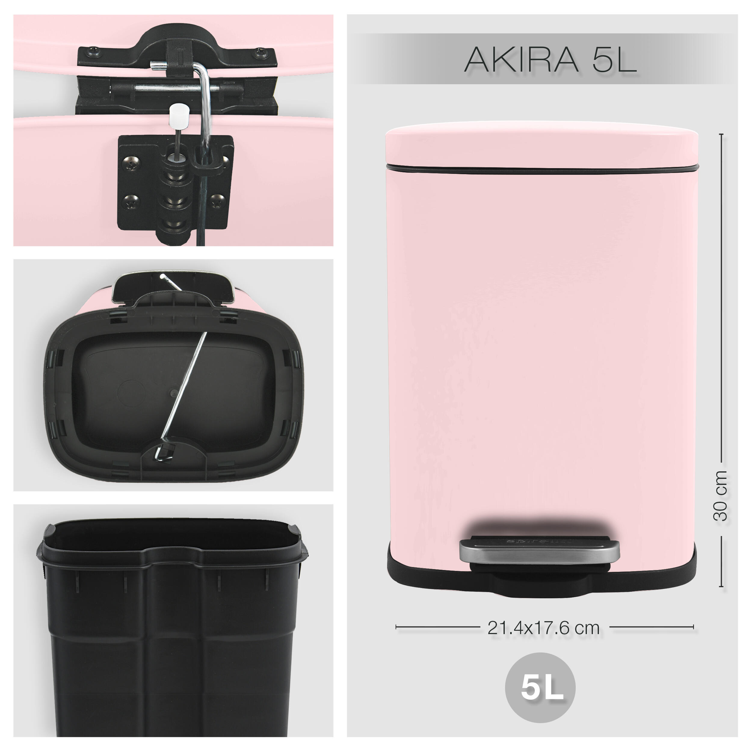 Kosz łazienkowy Akira różowy 5L - 3