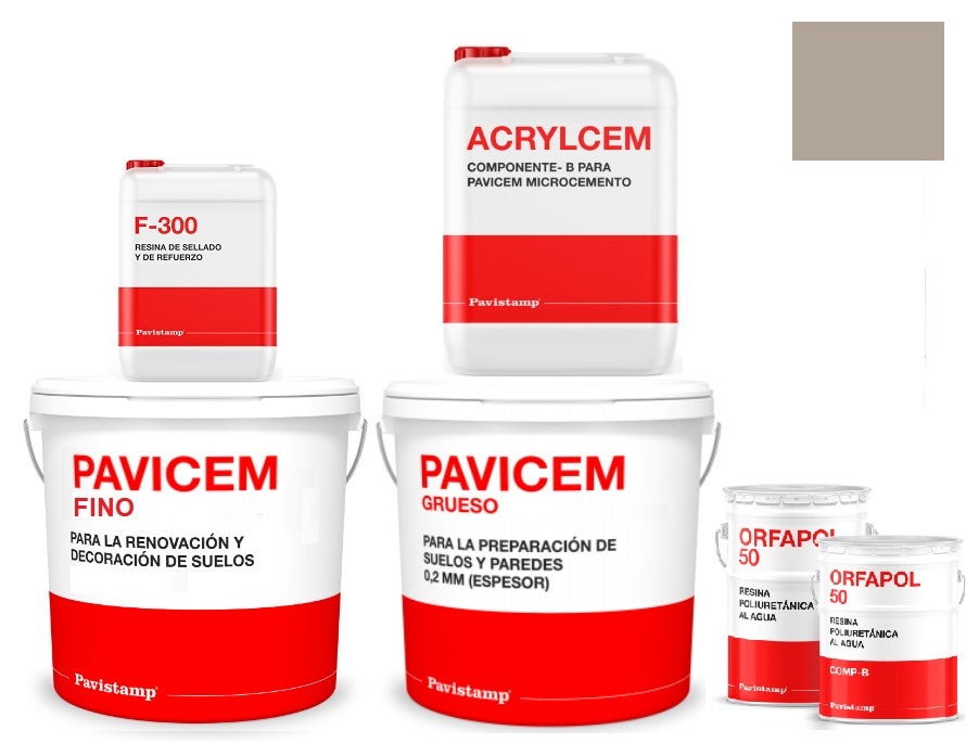 Kit microcemento 8 m2 bicomponente - paredes y suelos cerámica o mortero - polureteno mate-gris base