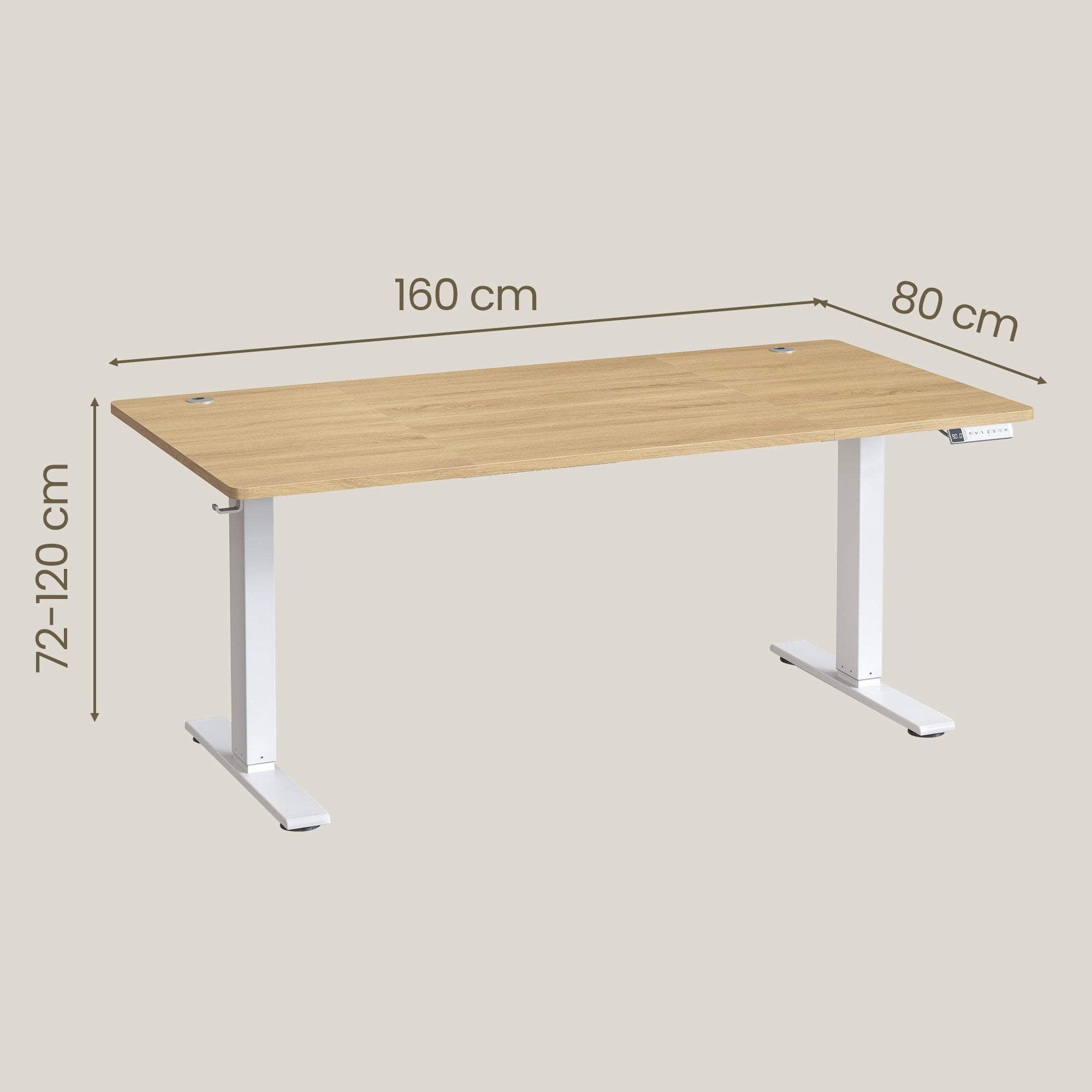 Bureau Assis-debout, Réglable en hauteur, 160 x 80 cm, avec Port USB-C, Fonction Mémoire 3 Hauteurs, Couelur Chêne - 5