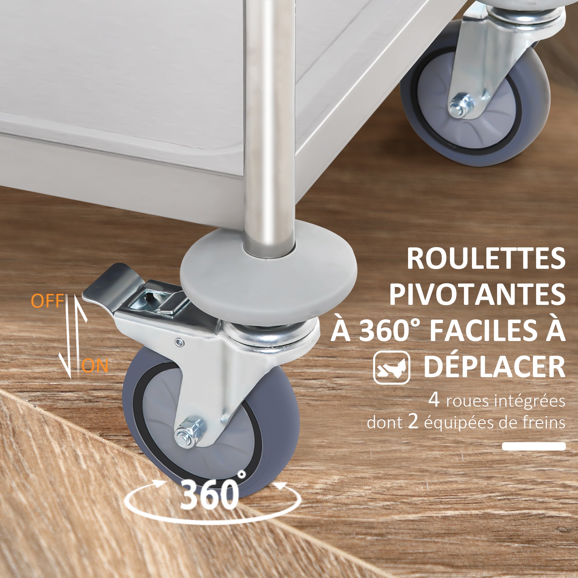 Desserte de cuisine en acier inoxydable à roulettes 2 étagères HOMCOM - 5