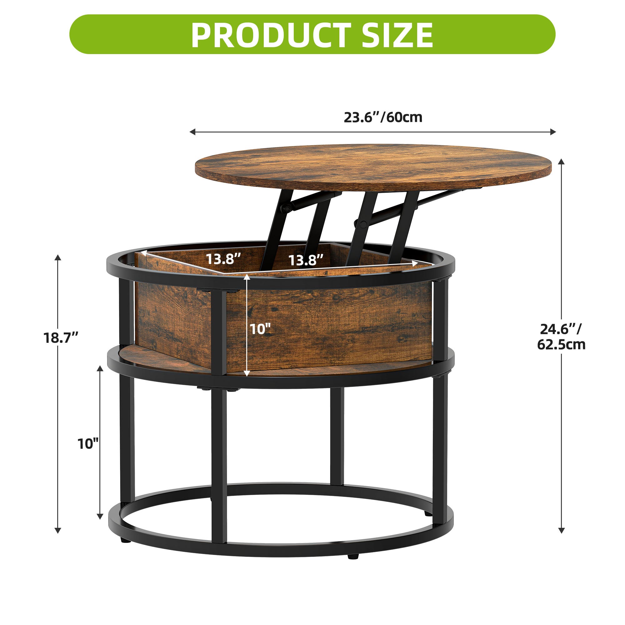 Balconera Table Basse Plateau Relevable-60x60x47cm-Marron - 4