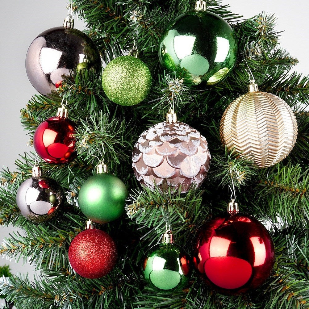 Lot De 48 Boules De Noël En Velours Bordeaux - Diamètres 4, 6, 8 Cm, Incassables, Avec Corde Et Capuchon Métal, Pour Sapin, Déco - 9