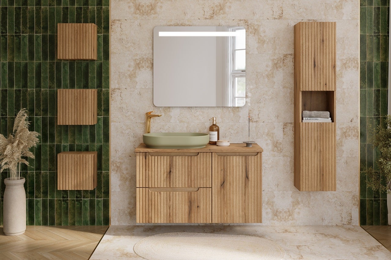 Ensemble meuble suspendu sous vasque 80 cm avec plan et colonne 30 x 140 cm NOVA chêne Coast Evoke - 2
