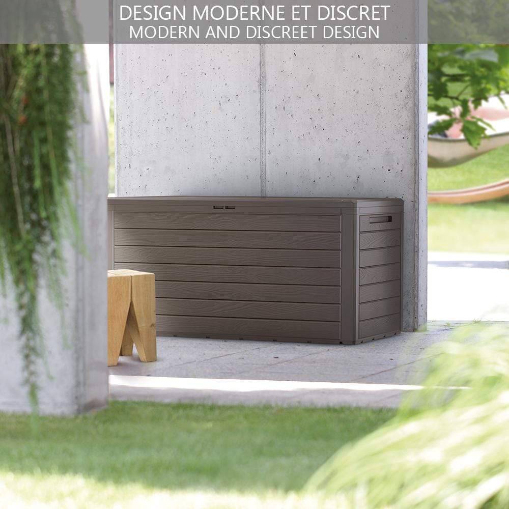 Coffre de Jardin avec Poignées 280L - Malle de Rangement Extérieur en PP - 116x44x55cm - Style Bois Marron - VOUNOT® - 8