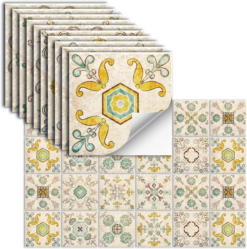 24 sztuki samoprzylepnych naklejek na płytki, wodoodporne naklejki ścienne z winylu do dekoracji płytek kuchennych i łazienkowych, 15 x 15 cm