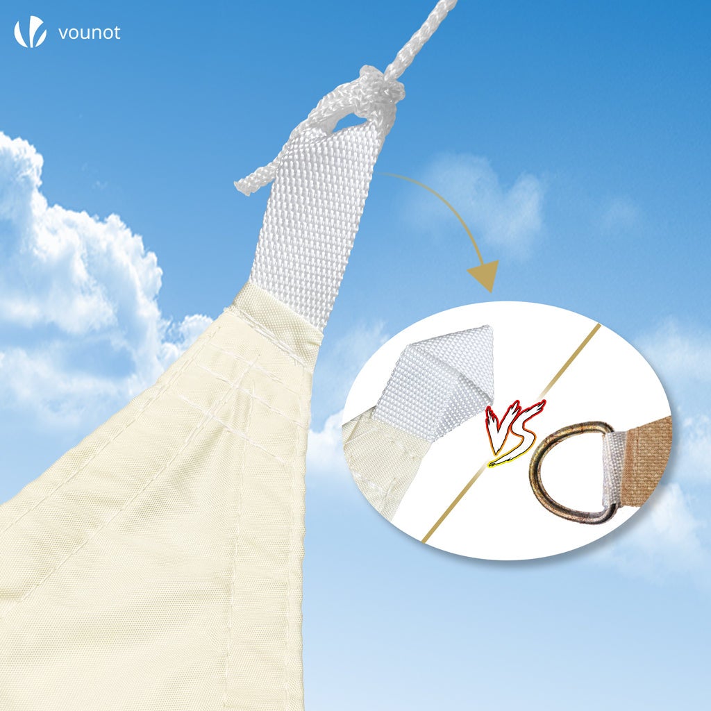 VOUNOT® Vela Ombreggiante Impermeabile Triangolare 5x5x5m, Tenda da Sole per Esterno in Polyester con Kit di Fissaggio, Beige - 2