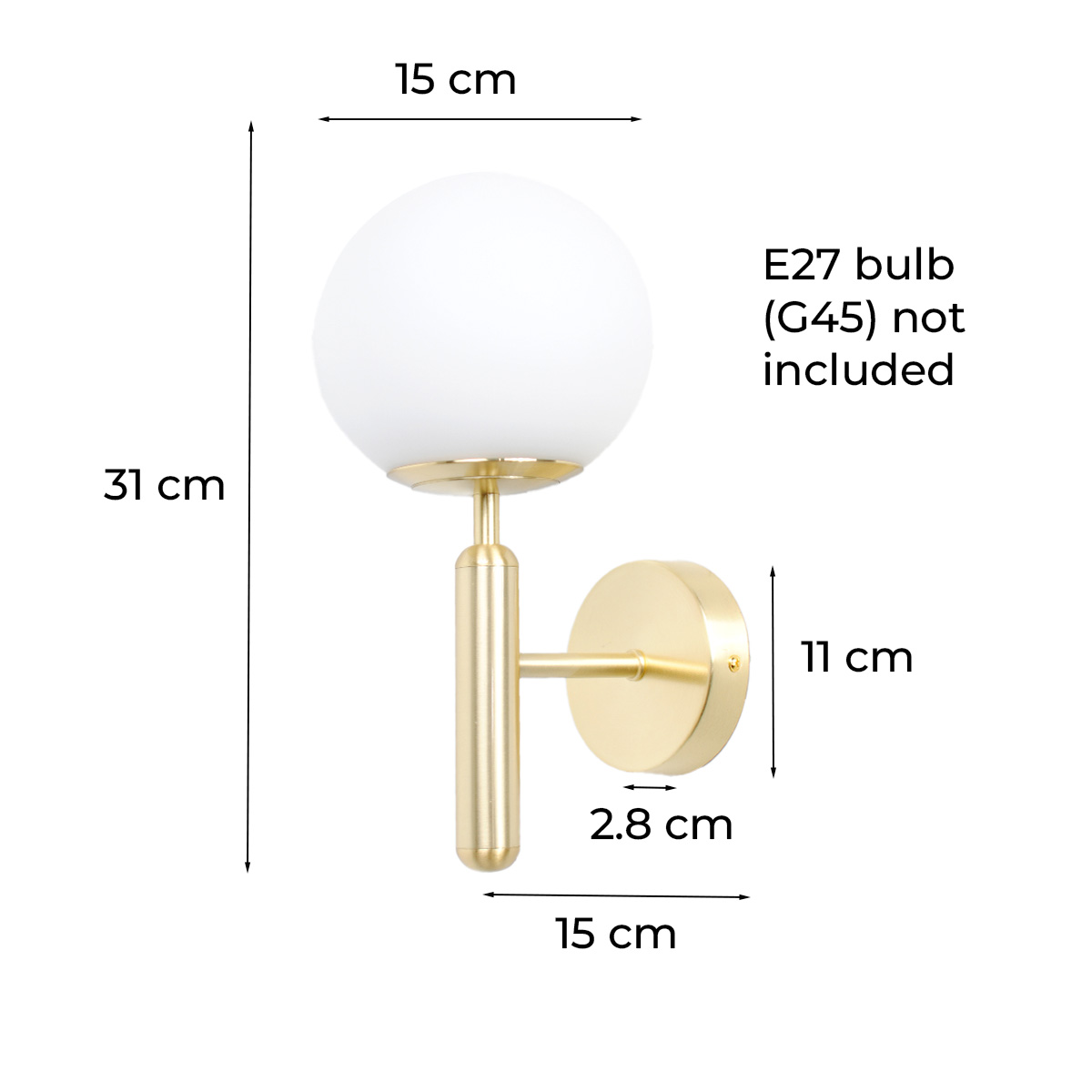 Aplique de Pared, Bola de Cristal Opalina y Soporte Dorado, Casquillo E27, Ideal para Dormitorio, Salón y Pasillo - 9