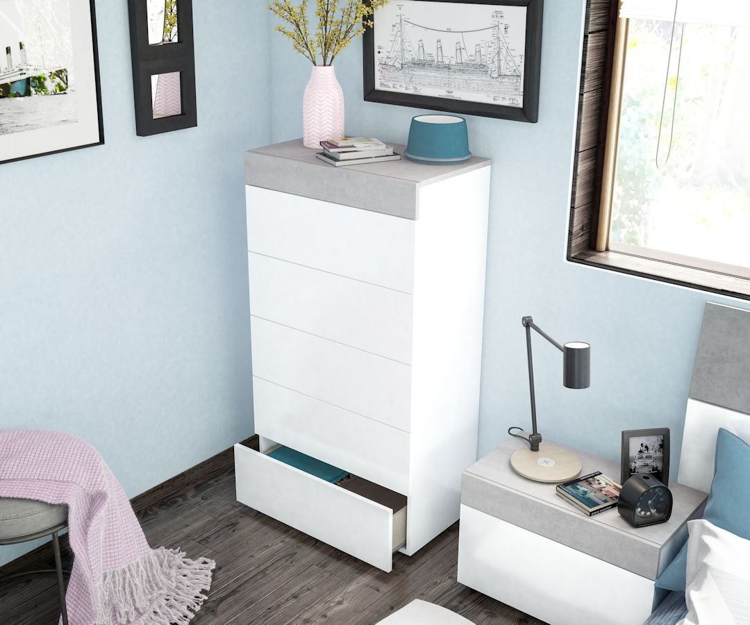 Cassettiera bianco opaco e cemento 61x40x118 cm - 3