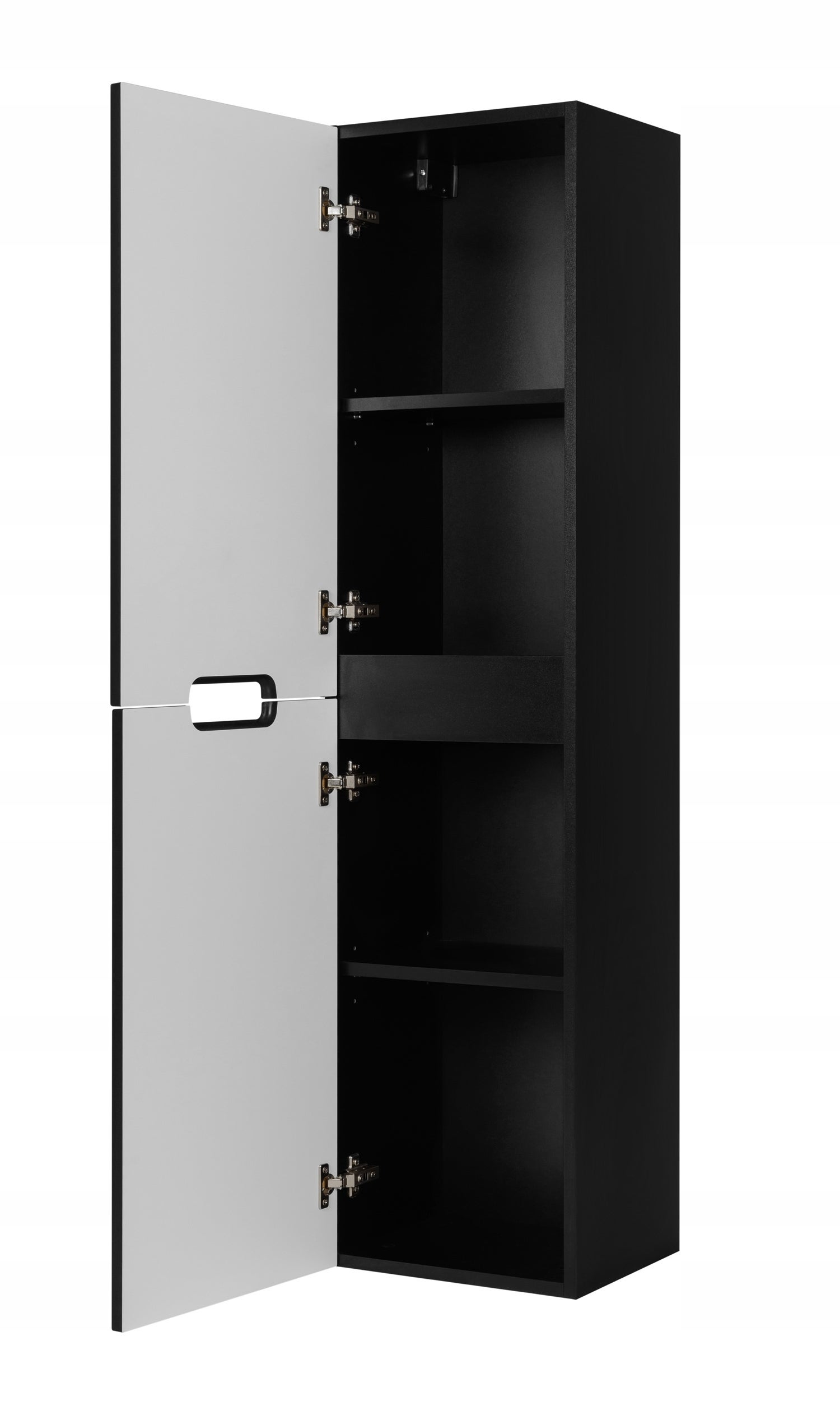 Colonne de salle de bain suspendue noire 136 cm façades rainurées MDF deux portes Rodan - 6