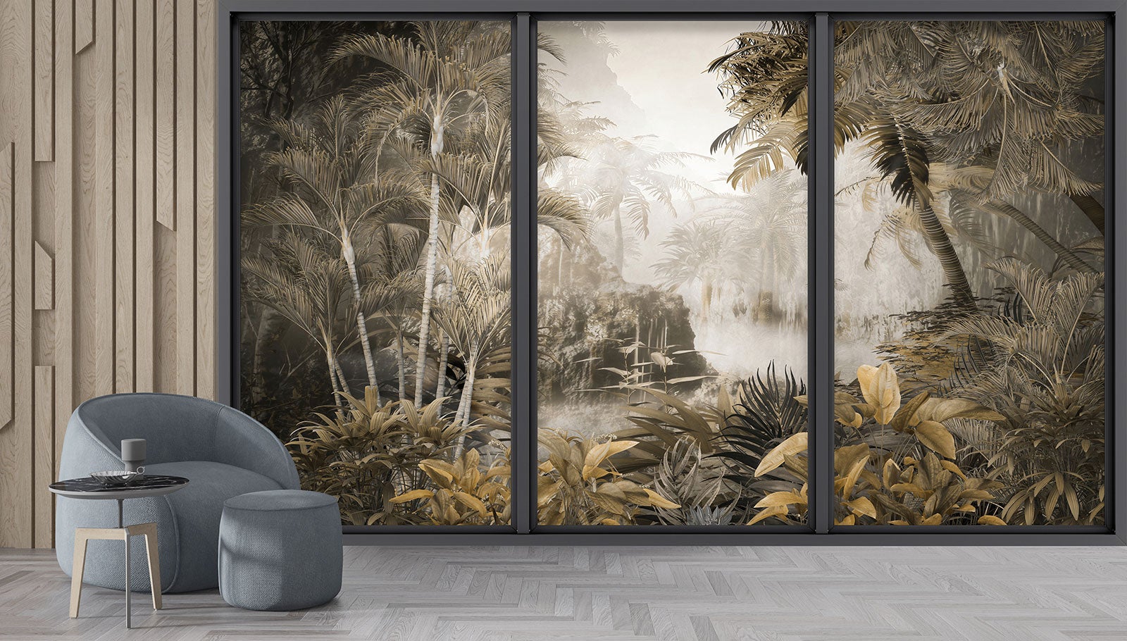 Papier peint panoramique Trompe l'oeil baie vitrée - Jungle - Largeur 325 cm x Hauteur 195 cm - 4