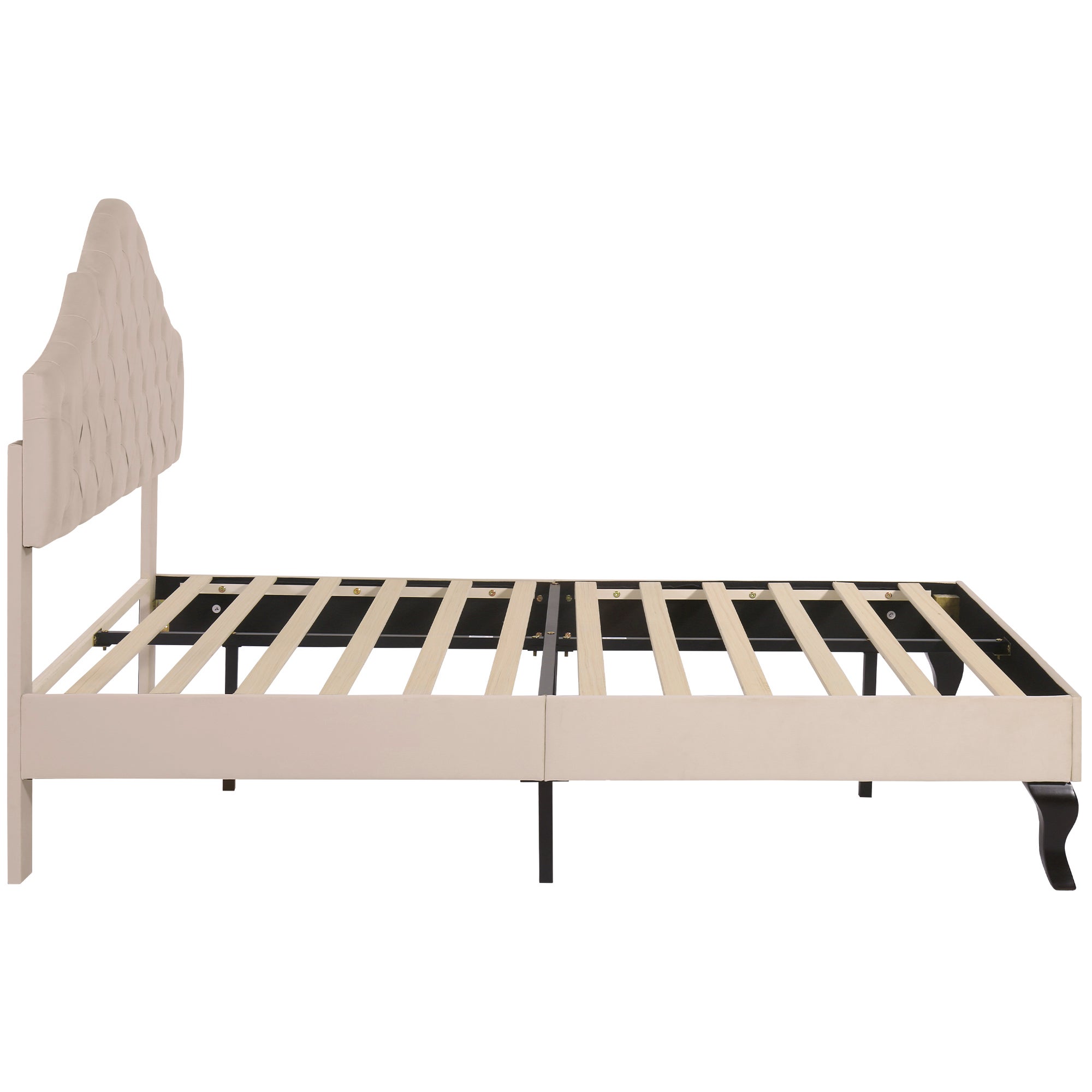 Lit Adulte Double 140x190 cm - Sommier à Lattes - Tête de Lit Réglable - Velours Beige (Sans Matelas) - 6