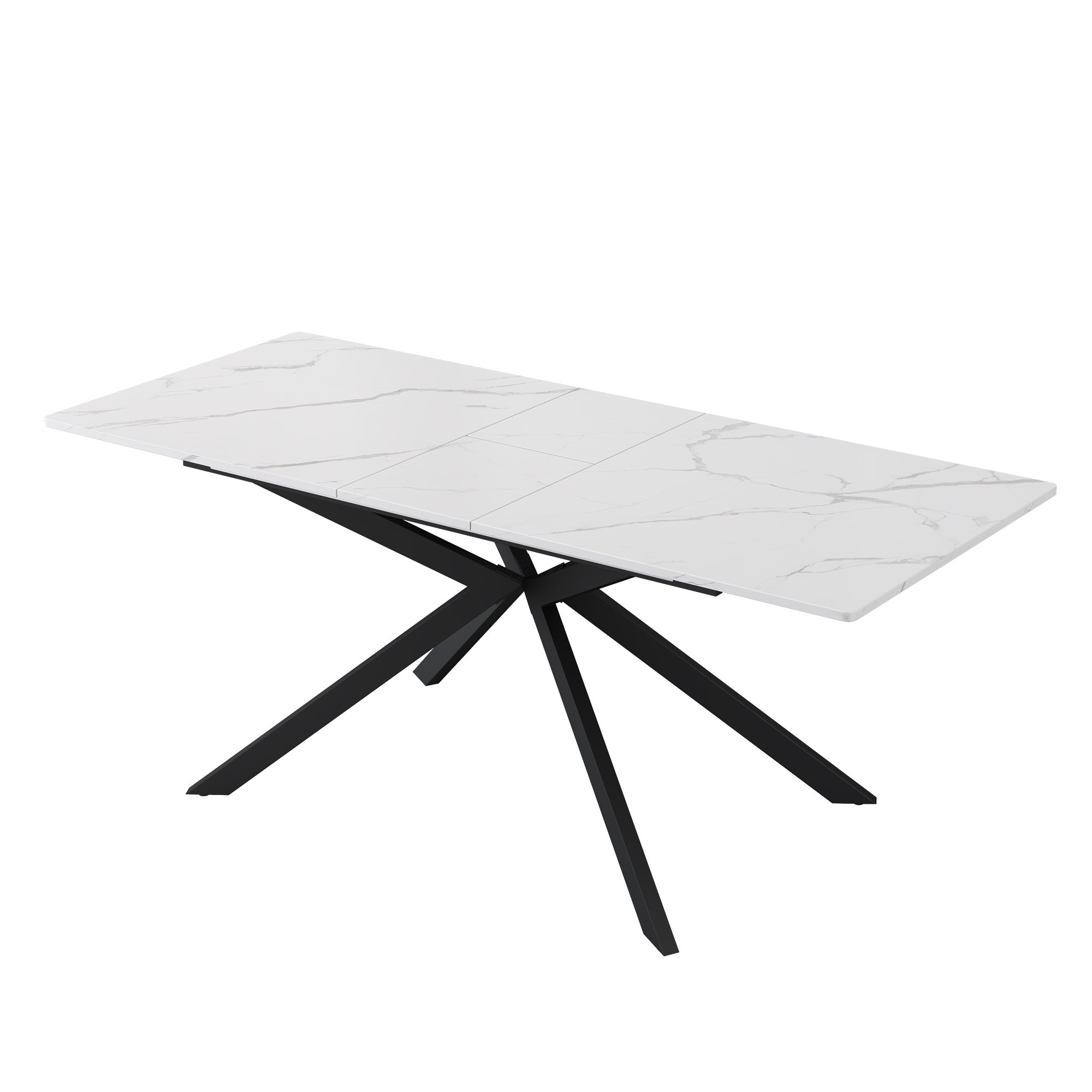 Rozkładany stół jadalny dla 4-6 osób - Dł. 150/180 x Szer. 70 x Wys. 76 cm - Nogi z płyty MDF i metalu - Blat imitujący marmur - Biały - 6