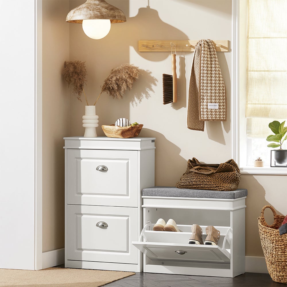 SoBuy Banc à Chaussures Meuble à Chaussures avec Coussin Rembourré, 1 attatant, 4 Paires, Blanc, FSR82-K-W - 7