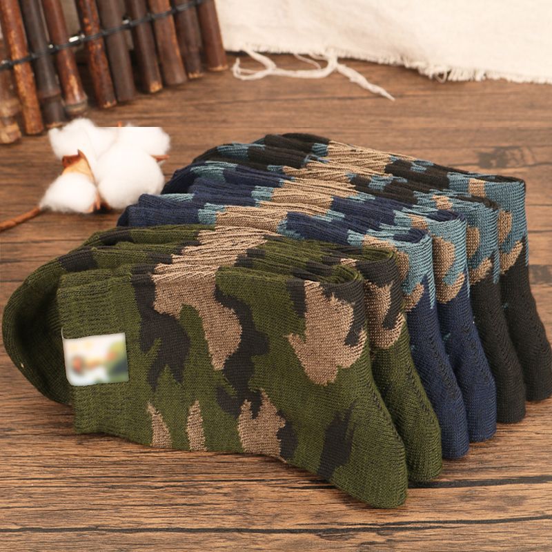 Lot de 10 paires de chaussettes camouflage homme, cadeau militaire, chaussettes de travail, vertes - 4