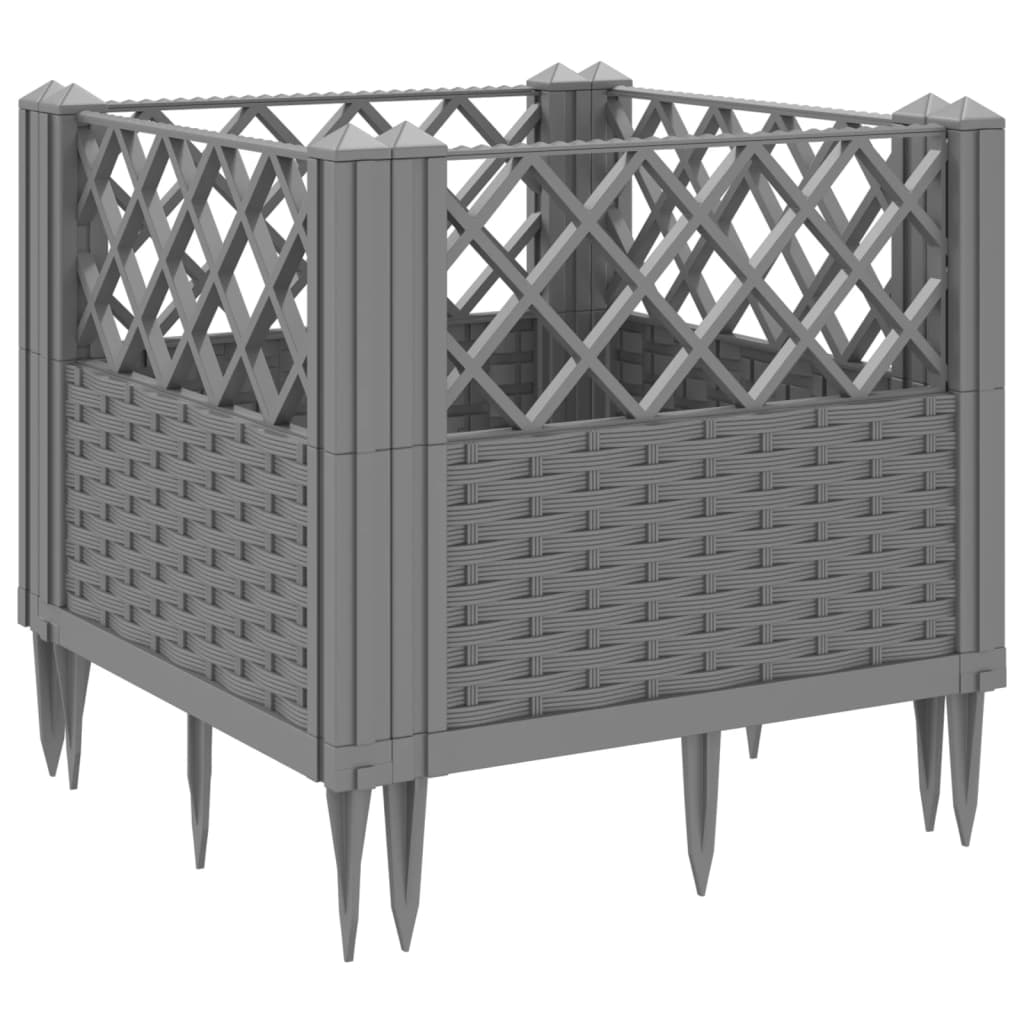 Jardinière de jardin | Pot de Fleurs avec piquets gris clair 43,5x43,5x43,5 cm PP CFW87033 - 6