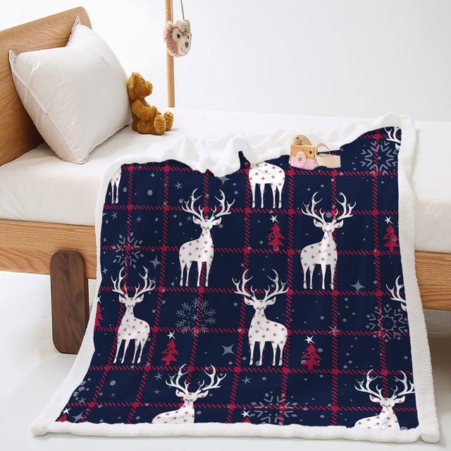 Noël Couverture Plaid Polaire à imprimé Tartan Classique en Microfibre Chaud d'hiver Couverture Réversible Moelleuse Couvre-Lit (90x120cm)