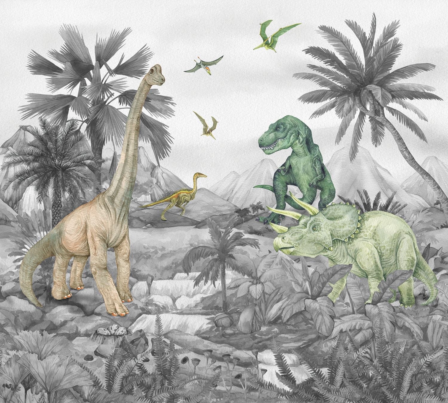 Fotomural dinosaurios gris - 3 x 2,7 m - sanders & sanders