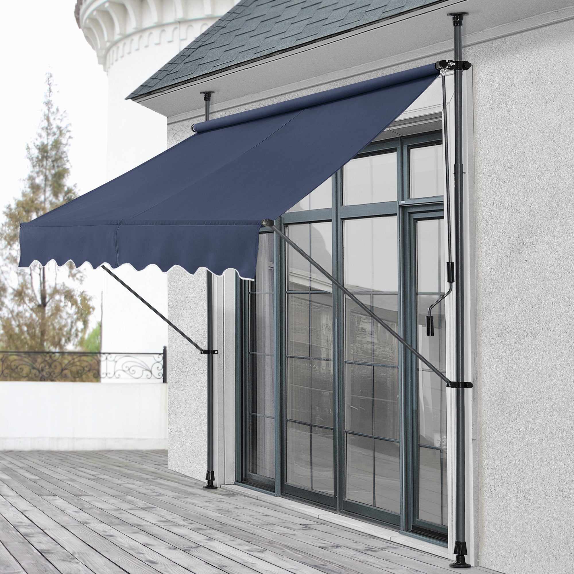 Toldo articulado stem barras telescópicas 250 x 120 x 220-309 cm azul oscuro [pro.tec]