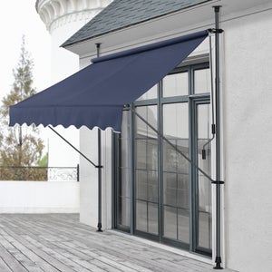 Kingpower Tenda Da Sole Telescopica Per Balcone E Terrazzo – 4 Colori, Larghezza 350 Cm – Blu/Bianco, Comando A Manovella