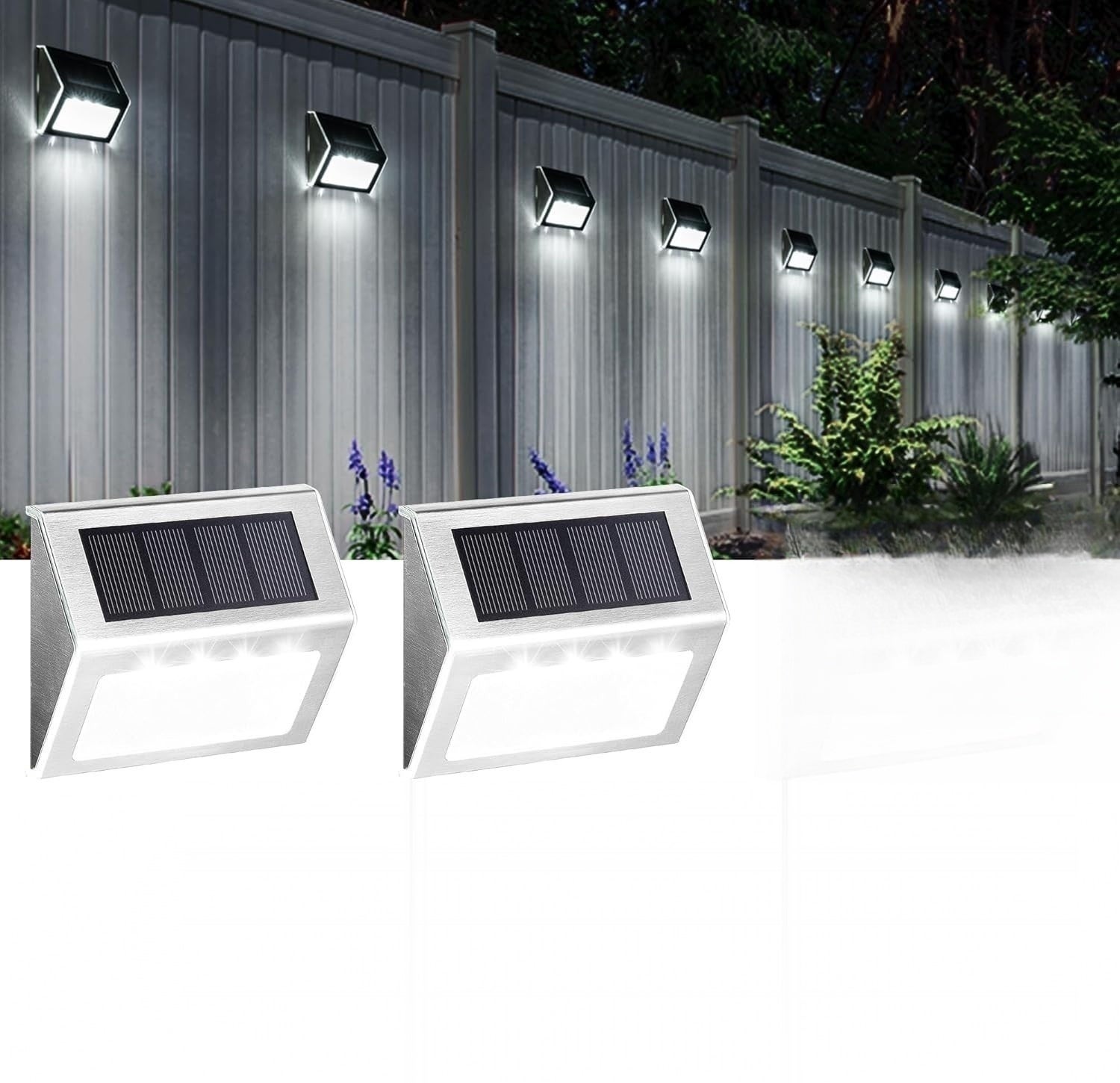 (2 piezas) lámparas solares de jardín para exteriores, lámparas decorativas para escaleras, jardín, valla, apliques de pared