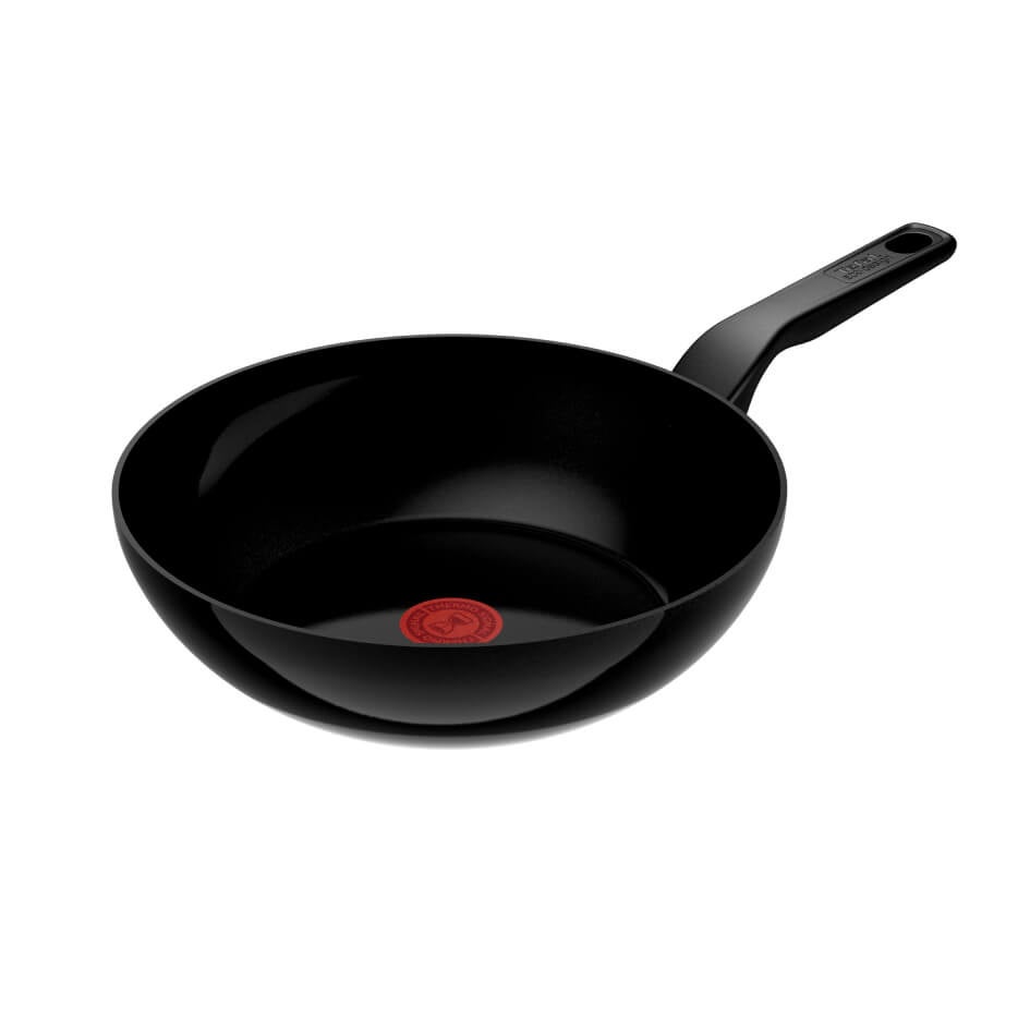 Tigaie wok Tefal Renew de 28 cm C4321923, 100% aluminiu reciclat, indicator Thermo-Signal, compatibil cu inductia, invelis ceramic, negru