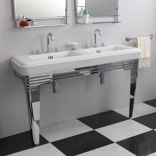 Lavabo double vasque en céramique blanche design vintage Andy