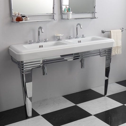Lavabo double vasque en céramique blanche design vintage Andy Lavabo double vasque en céramique blanche design vintage Andy