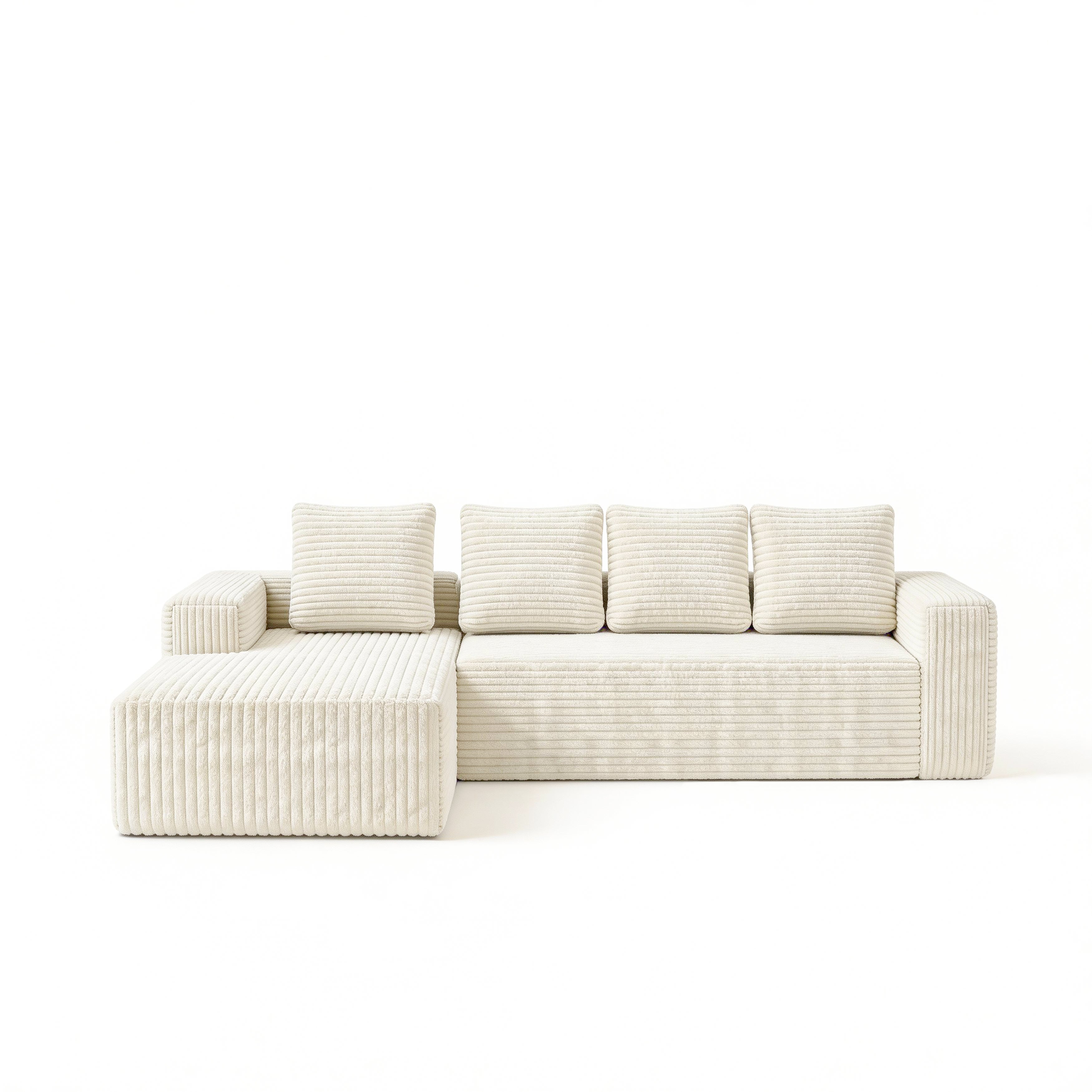 Canapé d'angle 4 places en L moderne, canapé modulable avec méridienne, en velours côtelé moelleux. 261x 168 x 58 cm Sans Assemblage, beige - 4