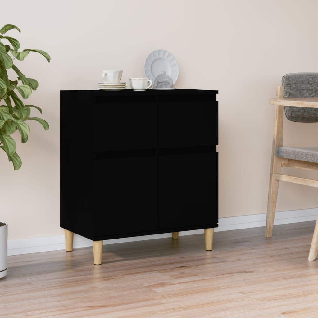 Buffet Bas Noir 102x33x75 Cm - Bois D'ingénierie - Portes Affleurantes - Rangement Pratique Pour Salon Ou Salle à Manger - 8