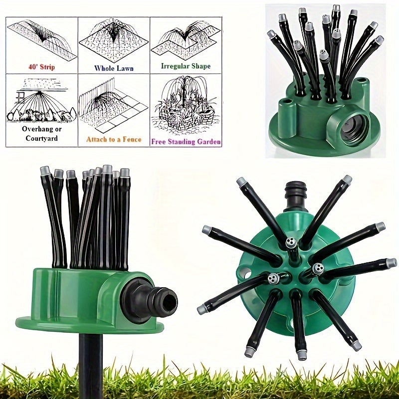 Arroseur de jardin automatique multi-têtes à 360 degrés, système d'arrosage de jardin de pelouse, outil d'irrigation de jardin, 9CM*10CM, vert - 9