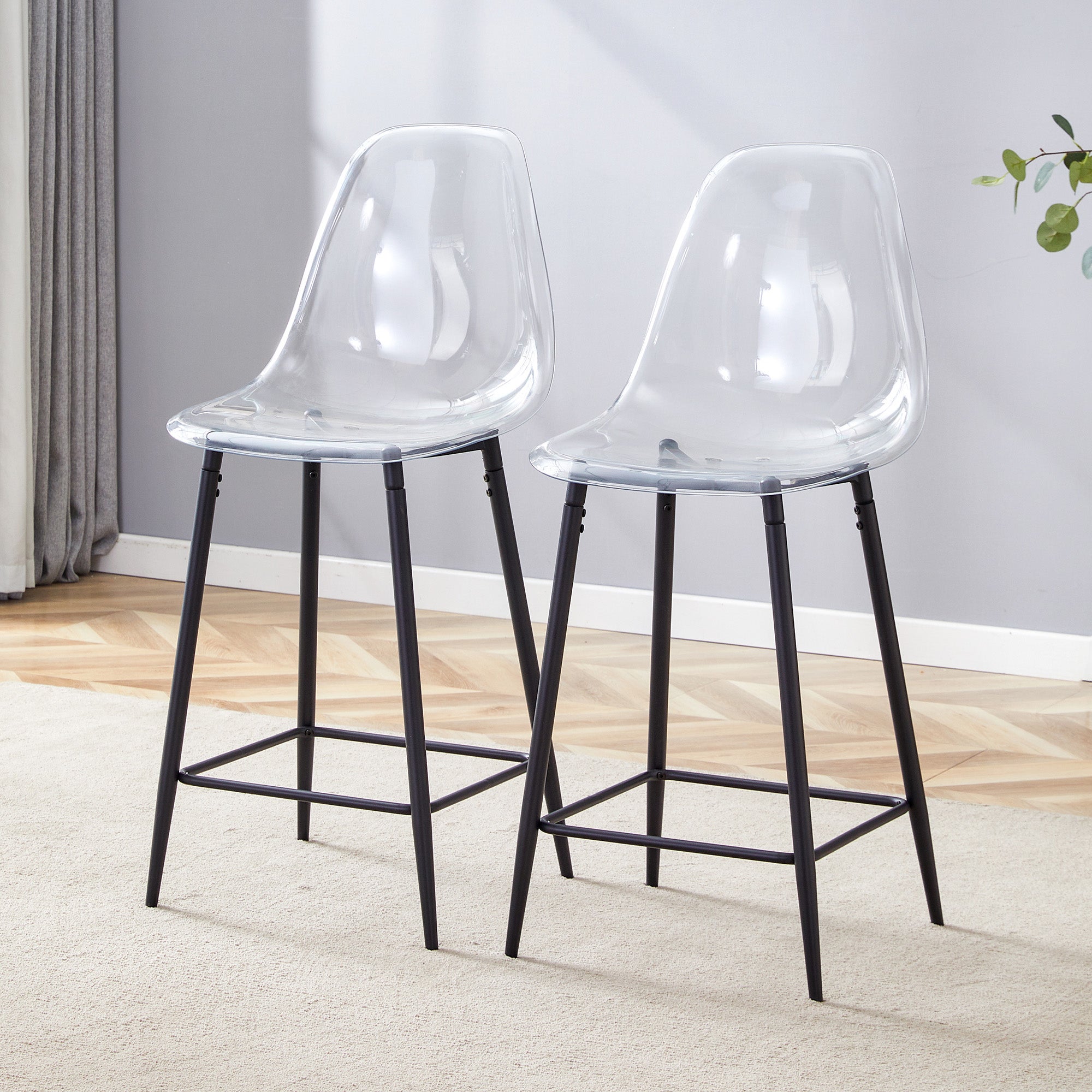 Ensemble de 2 tabourets de bar transparents, avec structure en métal ...