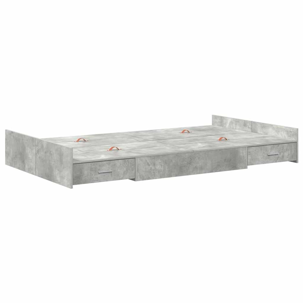 Cadre de lit avec rangement et tiroir gris béton, pour la chambre, 120 × 190 cm - 4