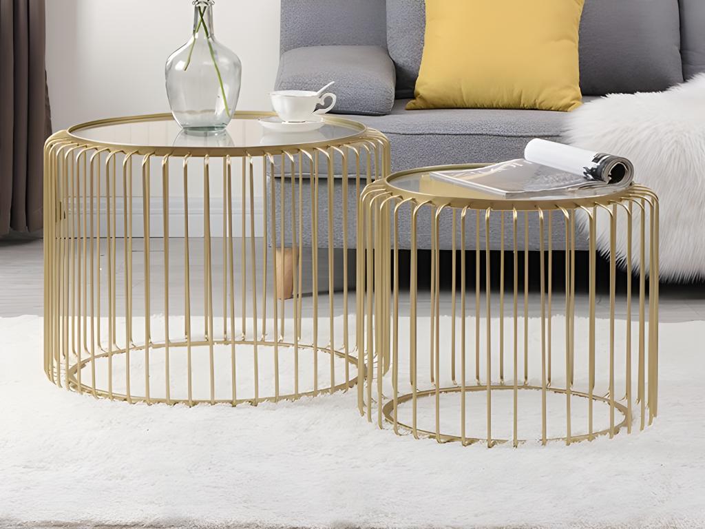 Lot De 2 Tables Basses Rondes En Métal Doré Issam - 70cm - Paris Prix Neuves