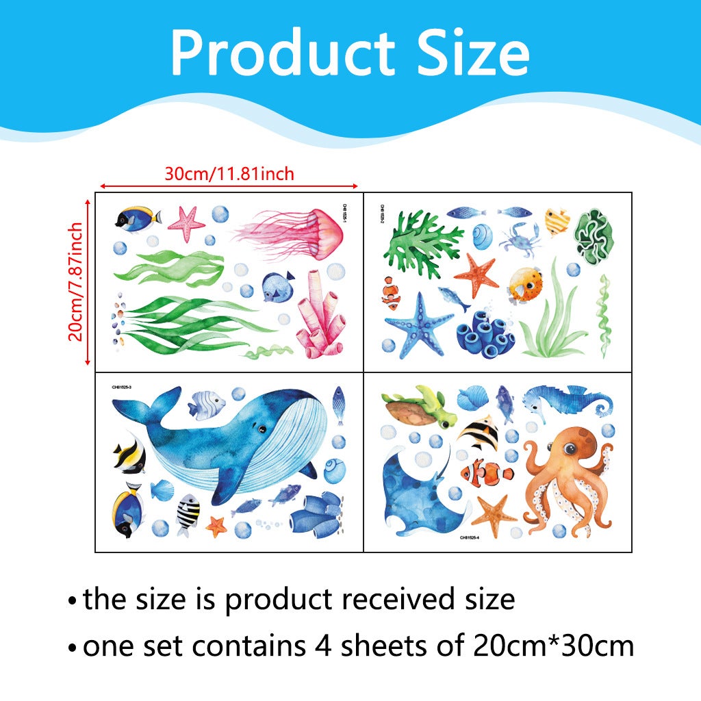 Stickers Muraux Sous la Mer Poissons Autocollants Muraux Mural Stickers Baleines Océan pour Chambre Enfants Bébé Pépinière Salle de Bain - 5