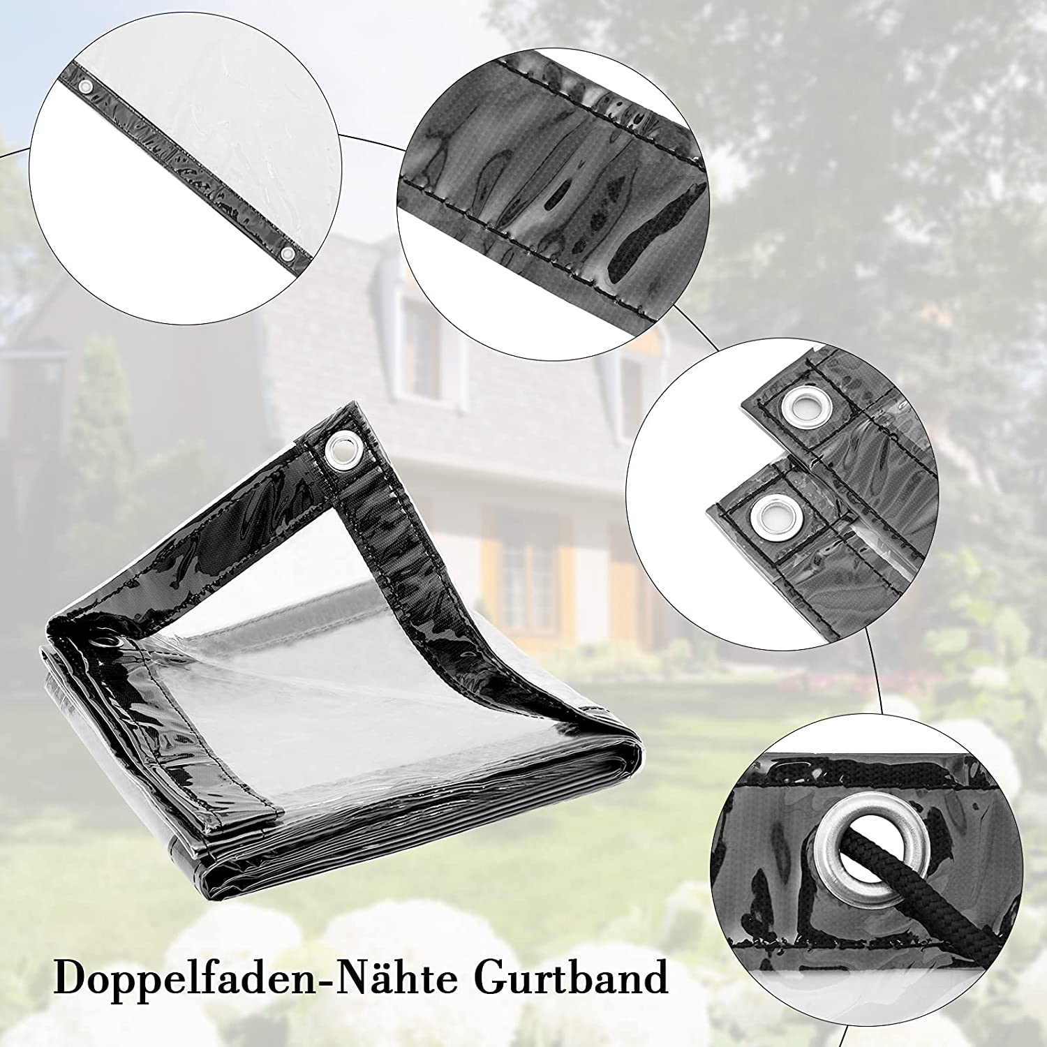 WOLTU Bâche Transparente avec Oeillets 2x1 m. Bâche de Protection Imperméable. 380g/m². PVC - 4