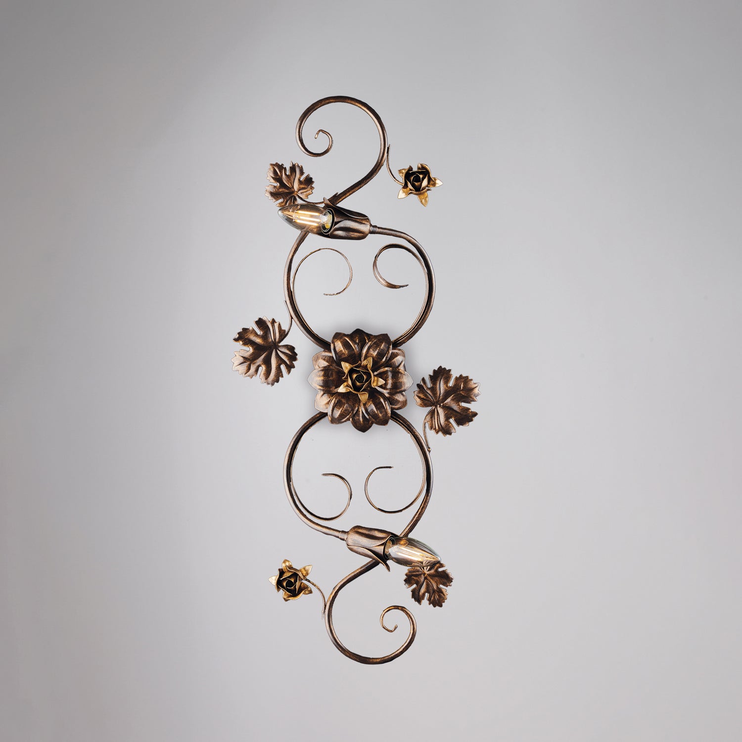 Iris Plafonnier en fer laqué marron décor or antique 2 lumières d.74 X 37 BL169-PL2-BR - 2