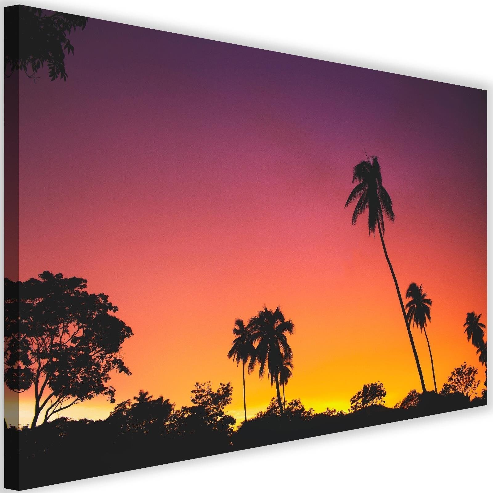 Obraz na płótnie, Różowe niebo i palmy 120x80