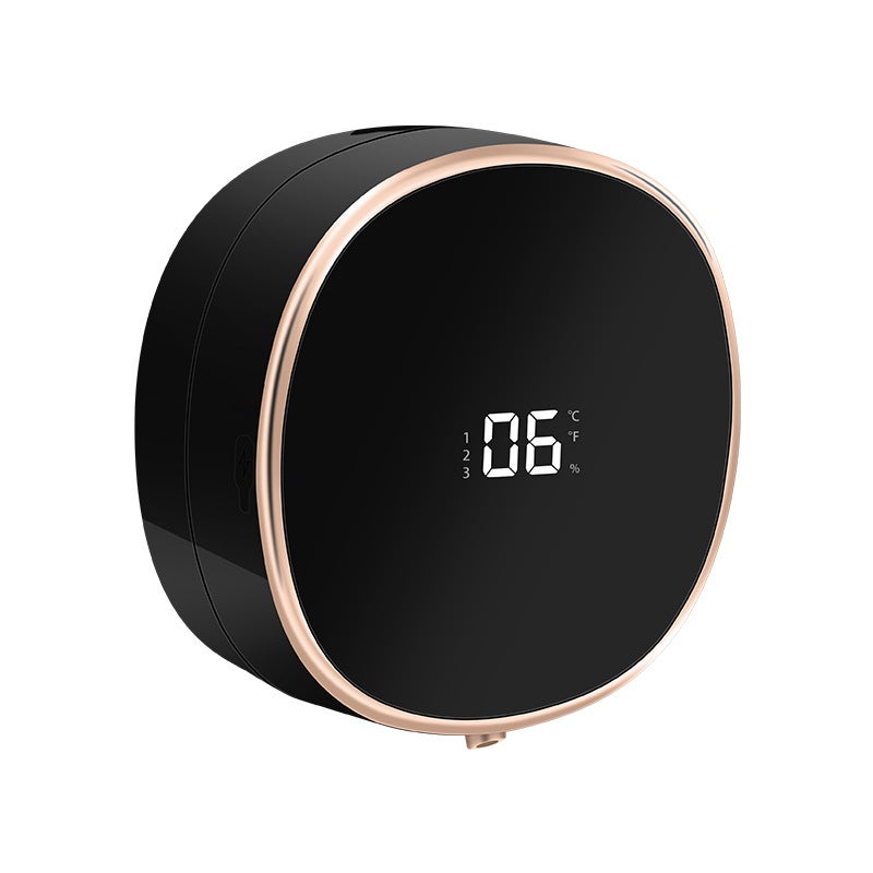 Czarny automatyczny dozownik mydła w pianie montowany na ścianie, 300 ml, z możliwością uzupełniania, 3 ustawienia, czujnik temperatury