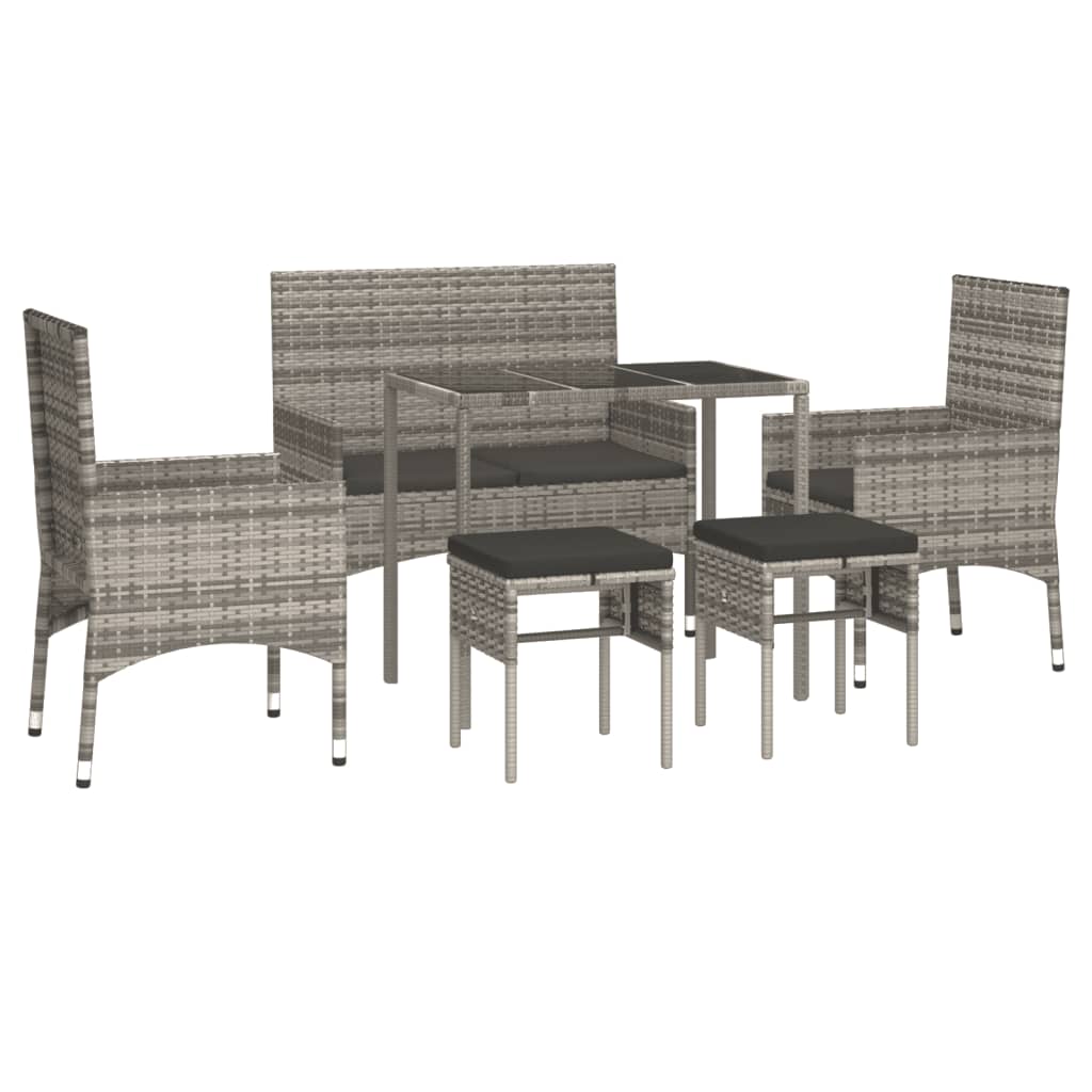 Maison Exclusive - 6 pcs conjunto lounge de jardim c/ almofadões vime PE cinzento - 3
