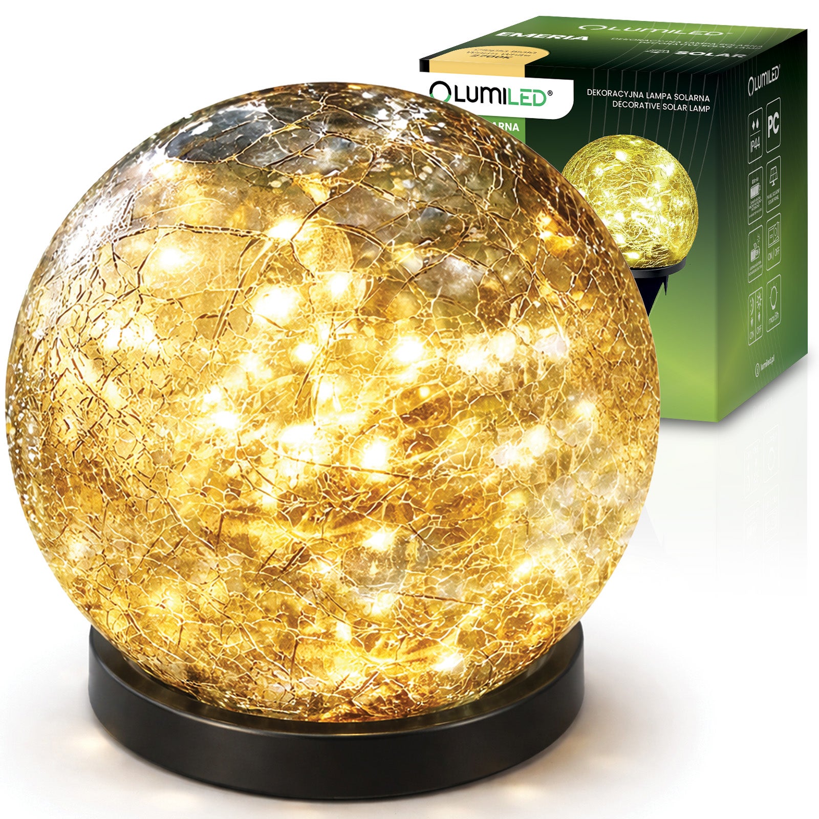 Lampa Solarna Lumiled Ogrodowa LED EMERIA 2700K Ciepła biel Wbijana Naziemna Ozdobna Kulka IP44 1 szt.