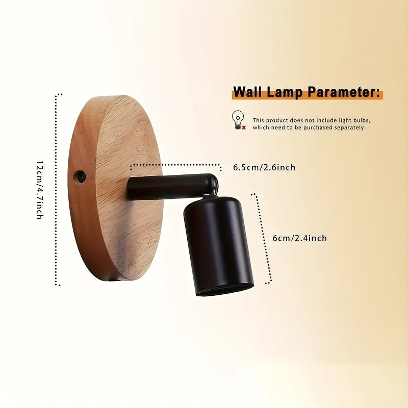 Aplique de Pared Giratorio de Madera con Casquillo E27, Estilo Vintage Rústico, Color Negro - 7