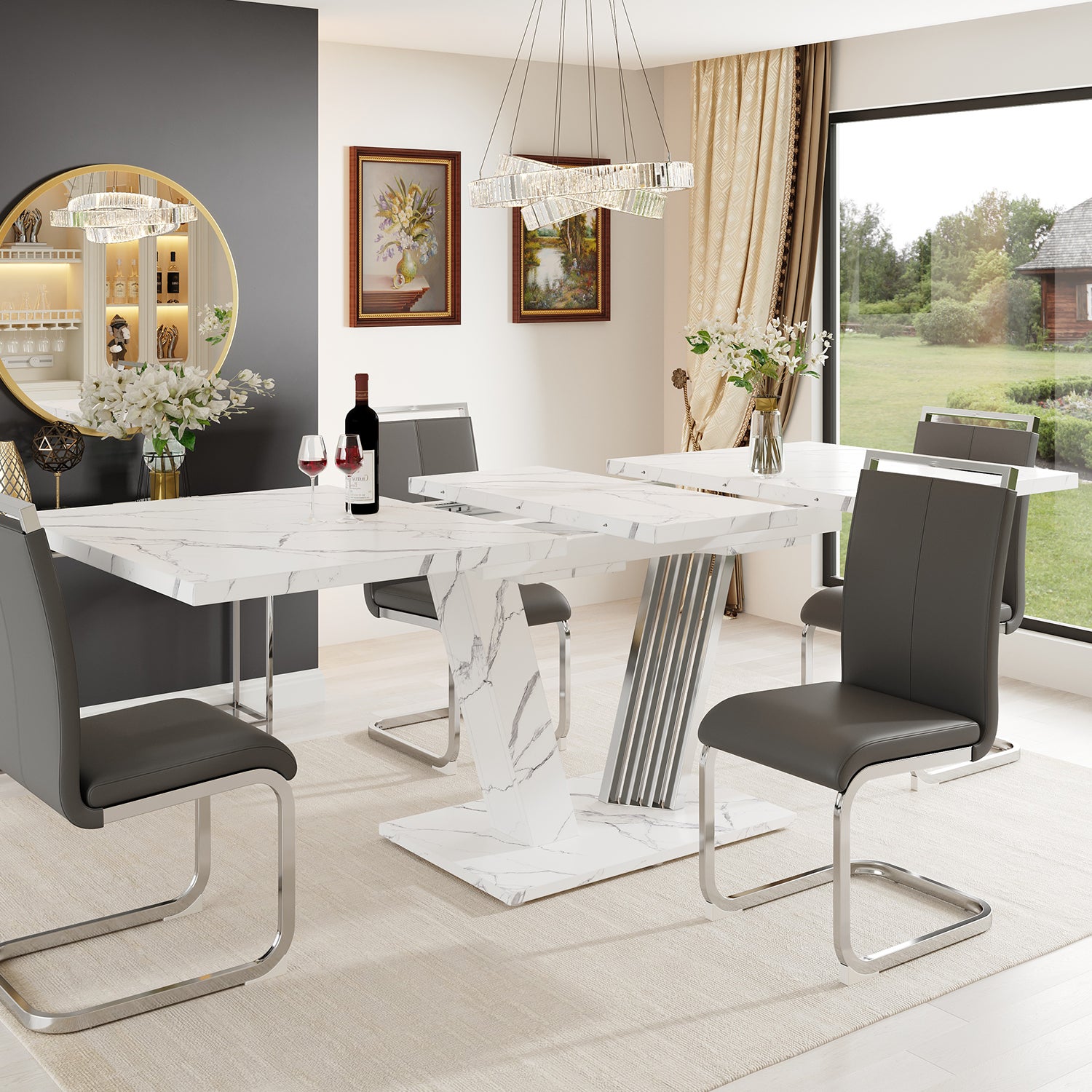 Rozkładany stół jadalny 120/160 x 80 x 76 cm - 6 miejsc - Regulowane nogi - Płyta MDF + metal - Styl skandynawski - Biały