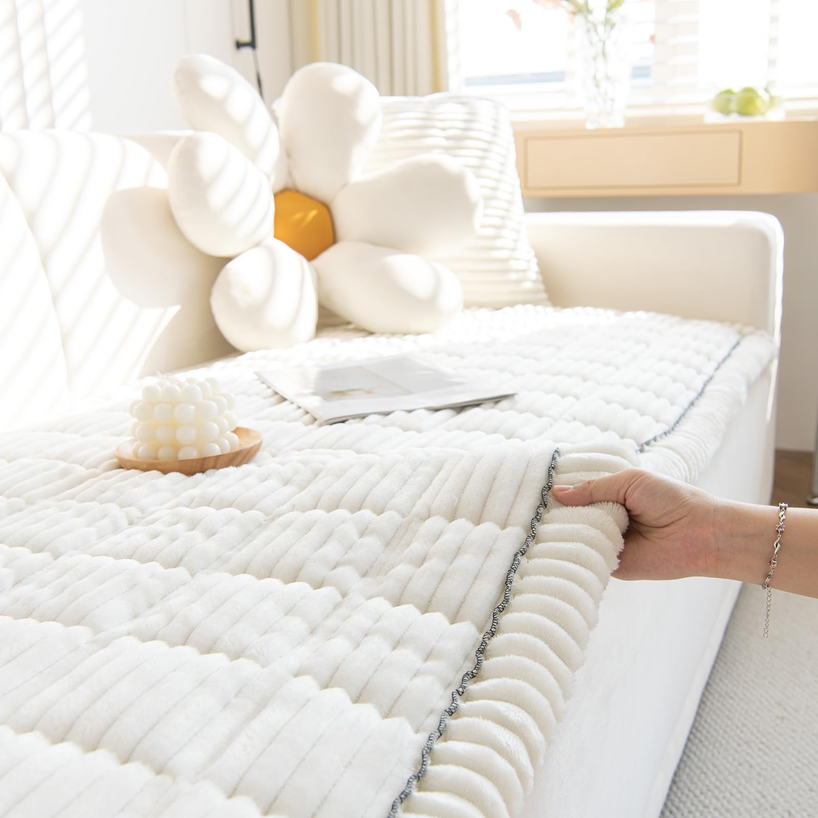 Protège-canapé antidérapant et adapté aux animaux de compagnie, avec un design à volants, adapté au canapé modulaire 70*150cm - 7