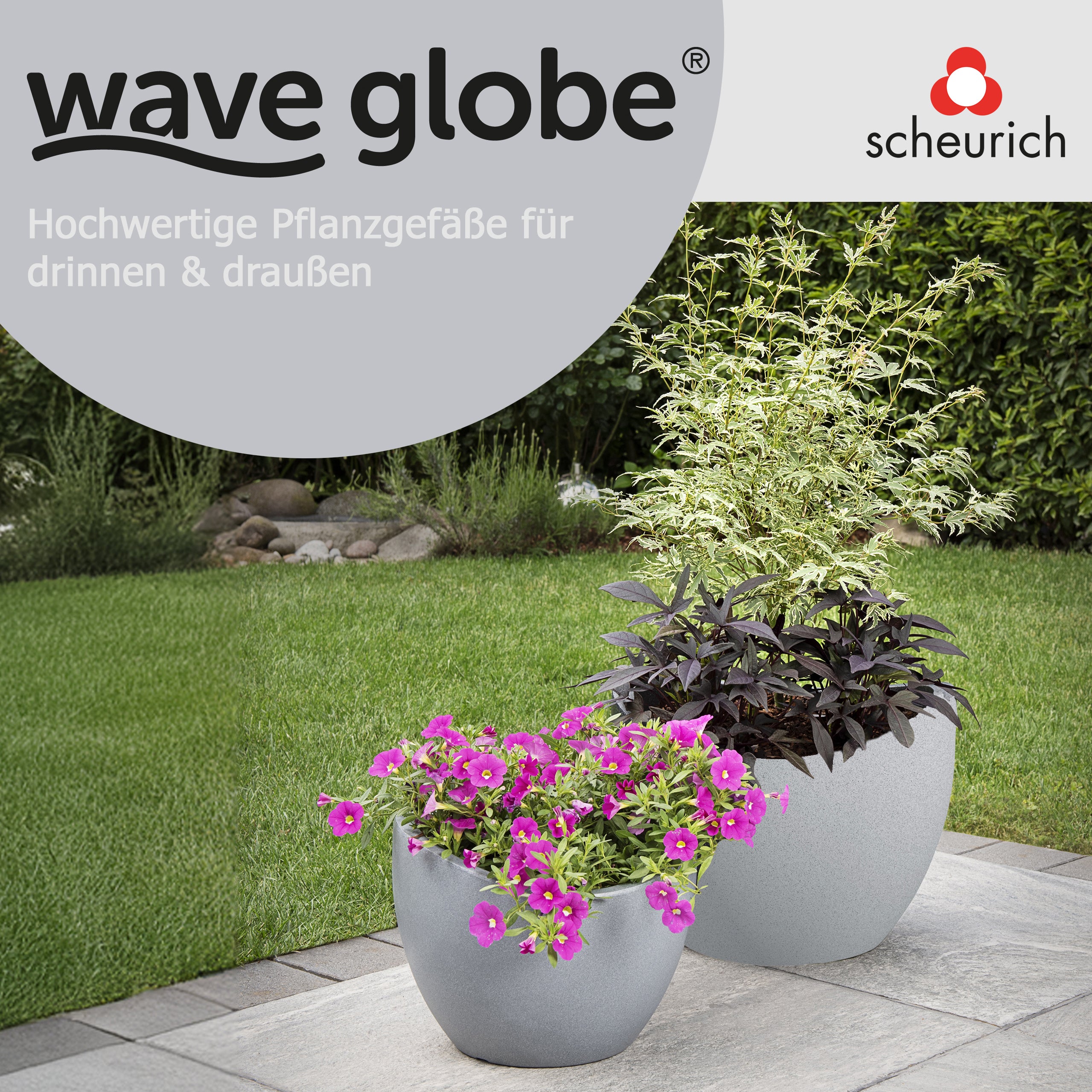 Scheurich Wave Globe 50, bac à plantes/pot à fleurs/jardinière, cylindrique, coloris: Stony Grey, fabriqué avec du plastique recyclé, pour l’extérieur - 2