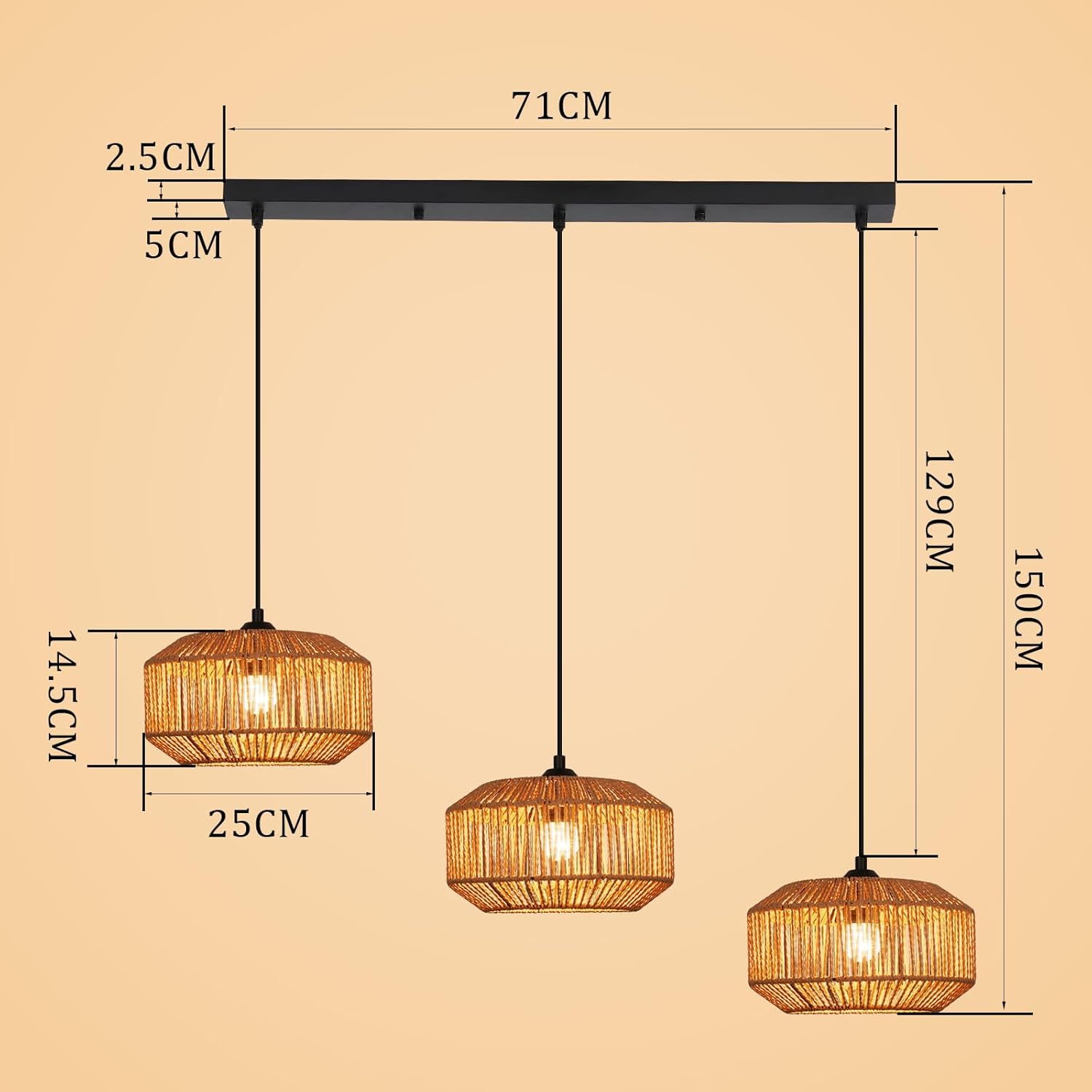 ZMH Suspension 3 Flamme Vintage E27 Décoration De Salle à Manger (ampoule Non Incluse) - 4