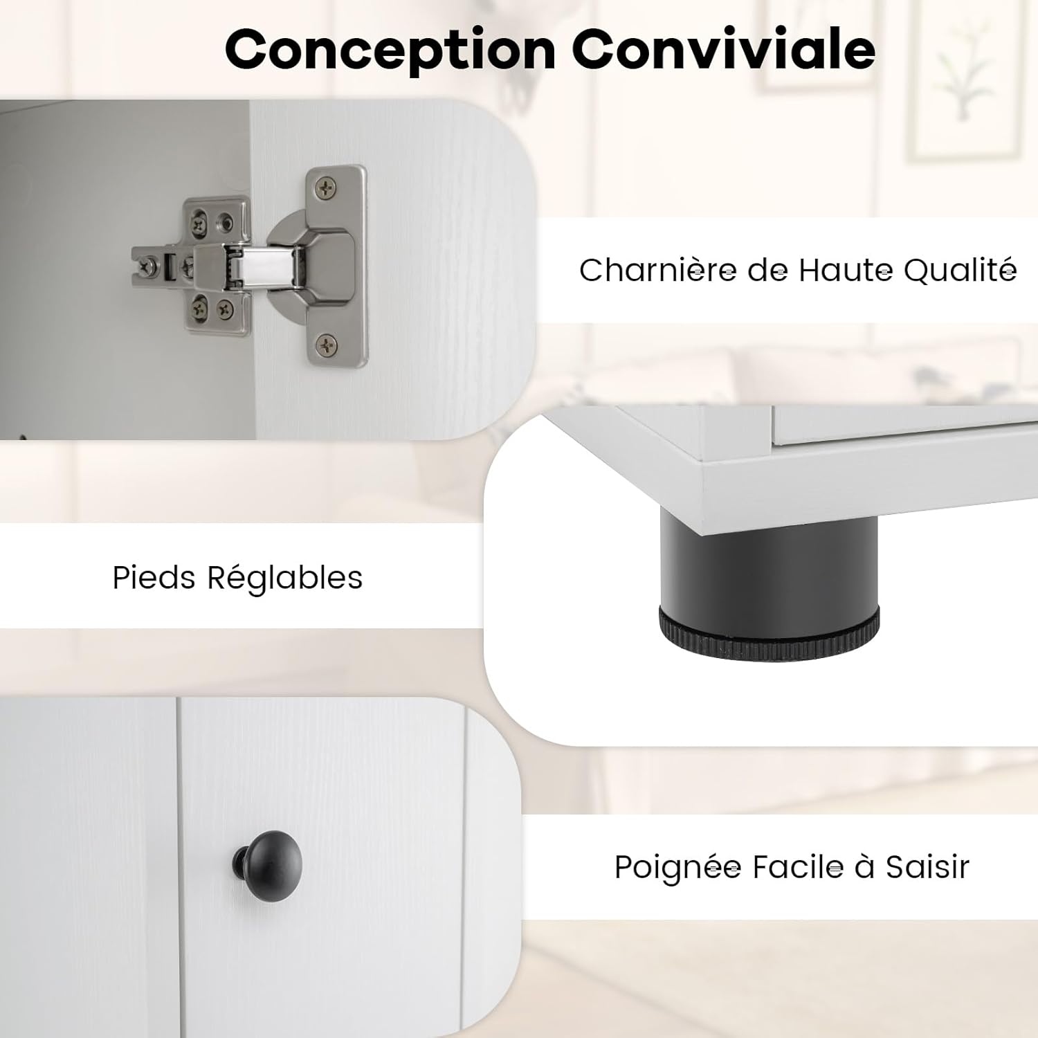 Meuble Colonne Salle de Bain, Meuble de Rangement avec 2 Placards à Porte, 1 Tiroir et 5 Étagères Réglables, 20 x 20 x 180 cm, Blanc Cérusé - 9