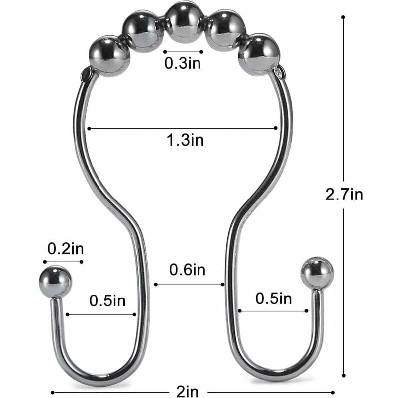 Ganci Per Tenda Doccia In Acciaio Inox 304 | 12 Pezzi Anelli Doppi Con Scorrimento Silenzioso | Colore Nero, Portata 22 Kg | Antiruggine